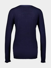 120% Lino Marine Blue Cashmere V-Neck Sweater