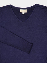 120% Lino Marine Blue Cashmere V-Neck Sweater