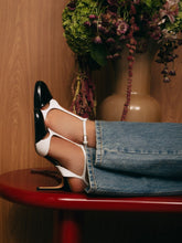 Francesco Russo Black and White Patent Nappa T-Bar Pumps