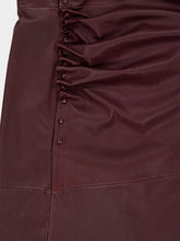 Rabanne Red Wine Draped Leather Midi Dress with Snap Closures