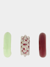 Rabanne Set of Three Punk-Inspired Earcuffs in Green and Burgundy