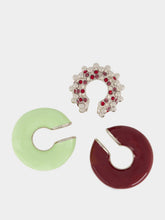 Rabanne Set of Three Punk-Inspired Earcuffs in Green and Burgundy