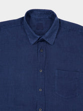 120% Lino Navy Blue Linen Long-Sleeved Shirt