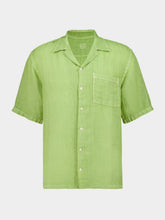 120% Lino Apple Soft Green Linen Short-Sleeved Shirt