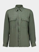 120% Lino Khaki Green Linen Regular-Fit Shirt