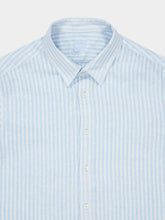 120% Lino Baby Blue Short-Sleeve Regular Fit Linen Shirt