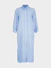 120% Lino Blue Linen Maxi Shirt Dress