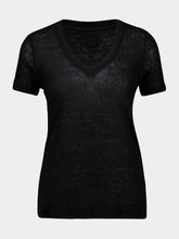 120% Lino Black Linen V-Neck T-Shirt