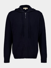 120% Lino Navy Blue Wool Hooded Cardigan