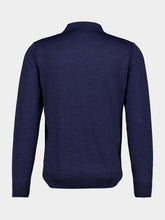 120% Lino Navy Blue Wool Long-Sleeved Polo Shirt