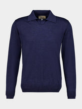 120% Lino Navy Blue Wool Long-Sleeved Polo Shirt