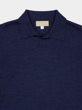120% Lino Navy Blue Wool Long-Sleeved Polo Shirt