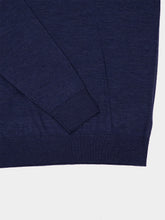 120% Lino Navy Blue Wool Long-Sleeved Polo Shirt