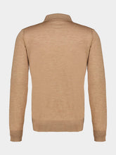 120% Lino Sand Wool Long-Sleeved Polo Shirt