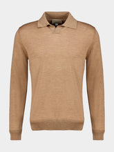 120% Lino Sand Wool Long-Sleeved Polo Shirt