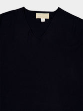 120% Lino Navy Blue Cashmere and Wool Blend V-Neck Jumper