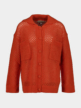 120% Lino Tangerine Openwork Wool Buttoned Cardigan