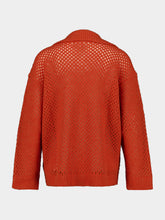 120% Lino Tangerine Openwork Wool Buttoned Cardigan