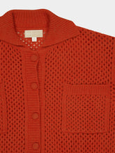 120% Lino Tangerine Openwork Wool Buttoned Cardigan