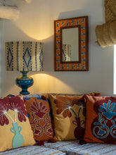 House of Capricorn Teles Brick Cotton Linen and Chenille Embroidered Cushion