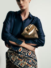 Paula Mavie Gold Leather Clutch with Closure