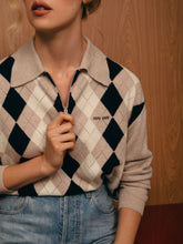 Miu Miu Beige Argyle Cashmere Polo Sweater