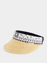 Ferragamo Sky Blue Arabesque Print Straw Visor