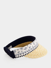 Ferragamo Sky Blue Arabesque Print Straw Visor