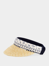 Ferragamo Sky Blue Arabesque Print Straw Visor