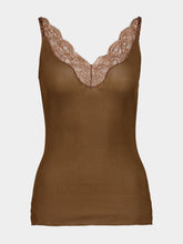 Saint Laurent Caramel Lace-Trim Ribbed Silk Tank Top