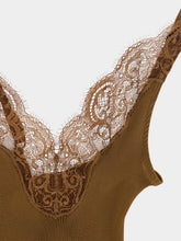 Saint Laurent Caramel Lace-Trim Ribbed Silk Tank Top