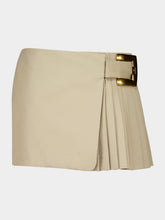 Balmain Beige Cotton Gabardine Mini Skirt with Belt Detail