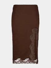 Balmain Brown Lace-Trimmed Knit Midi Skirt
