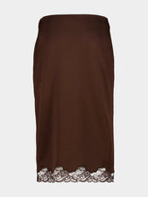 Balmain Brown Lace-Trimmed Knit Midi Skirt