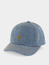 Ami Paris Blue Denim Ami De Coeur Embroidery Cap