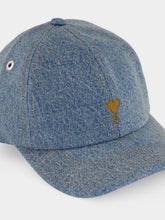 Ami Paris Blue Denim Ami De Coeur Embroidery Cap