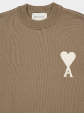 Ami Paris Beige Wool and Cotton Ami de Coeur Crewneck Sweater