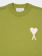 Ami Paris Matcha Green Wool and Cotton Ami de Coeur Crewneck Sweater