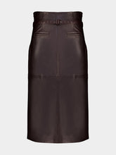 Ami Paris Dark Cherry Leather Midi Skirt with Belt