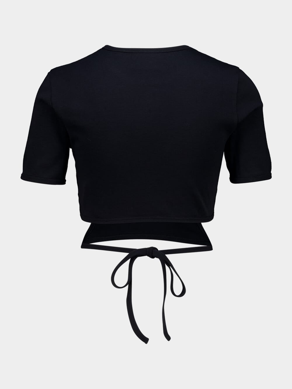 Courrèges Black Cut-Out Ribbon Cropped T-Shirt | Fashion Clinic