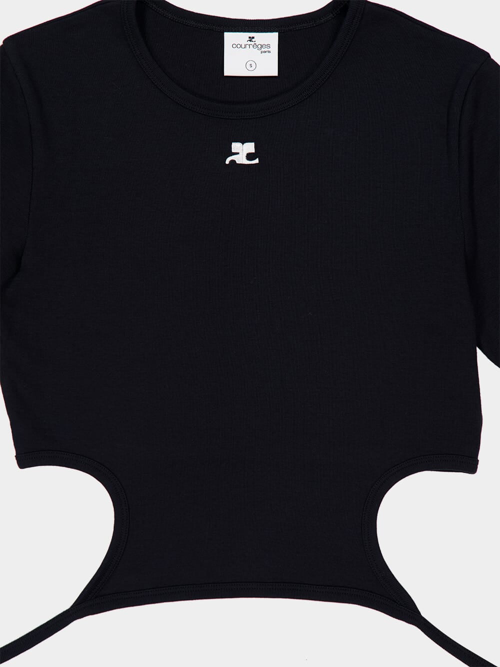 Courrèges Black Cut-Out Ribbon Cropped T-Shirt | Fashion Clinic
