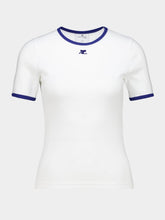 Courrèges White and Mineral Blue Contrast Cotton T-Shirt