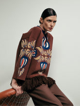 Paula Jade Potting Soil Jacquard Sweater with Fringes