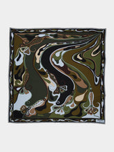 Pucci Khaki and Blue Orchidee Print Silk Carré