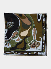 Pucci Khaki and Blue Orchidee Print Silk Carré