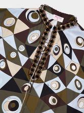 Pucci Khaki and Blue Occhi Silk Embellished Kaftan