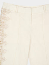 Zimmermann Cream Illuminate Flared Linen Pants with Lace Inserts