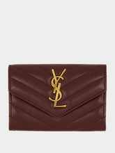 Saint Laurent Rouge Cabernet Cassandre Quilted Lambskin Wallet
