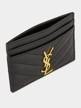 Saint Laurent Cassandre Matelassé Card Case in Black Leather