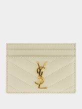 Saint Laurent White Cassandre Matelassé Card Holder